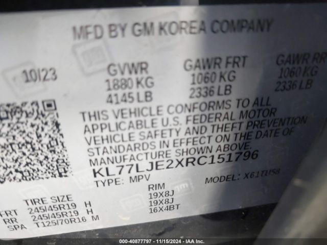 KL77LJE2XRC151796 Chevrolet Trax Fwd 2rs