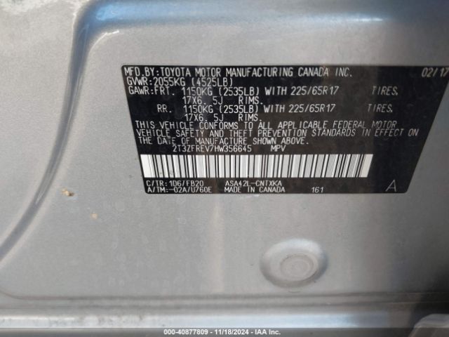 2T3ZFREV7HW356645 Toyota RAV4 LE