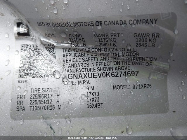 Chevrolet EQUINOX LT 2019 2GNAXUEV0K6274697 Image 9
