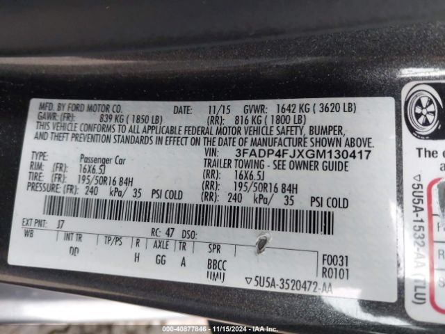 3FADP4FJXGM130417 Ford Fiesta Titanium