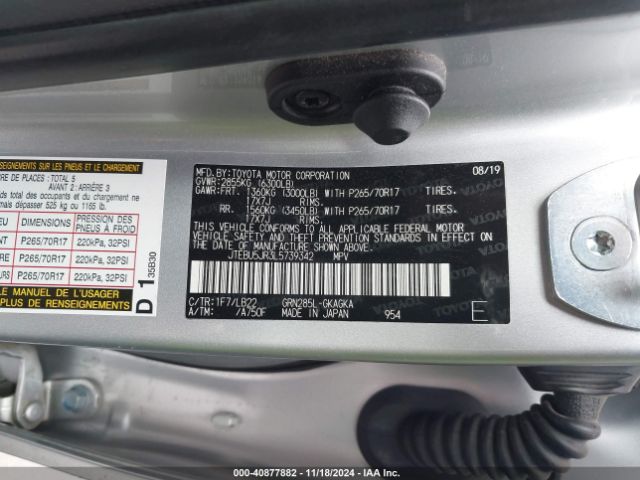 JTEBU5JR3L5739342 Toyota 4runner Sr5 Premium