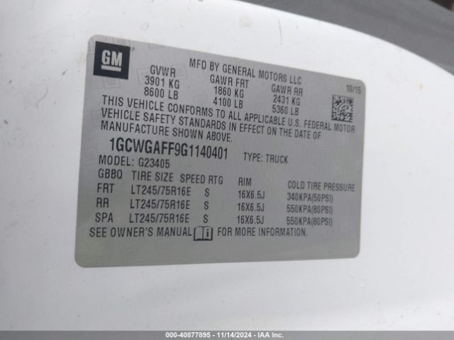 1GCWGAFF9G1140401 Chevrolet Express 2500 Work Van