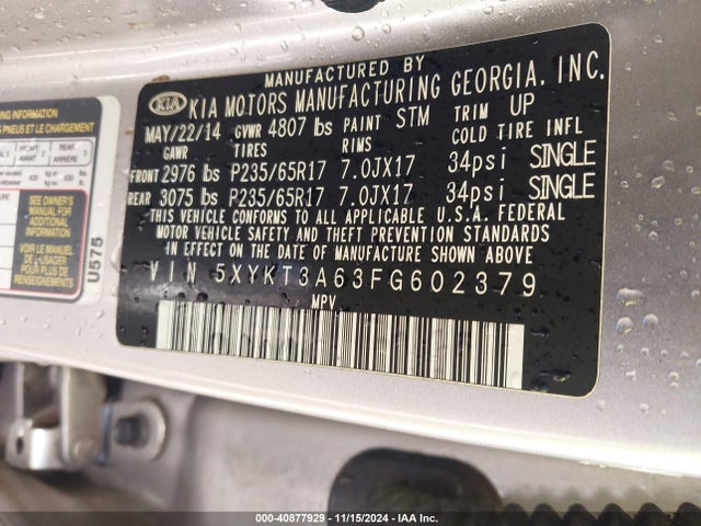 KIA SORENTO LX 2015 5XYKT3A63FG602379 Image 9