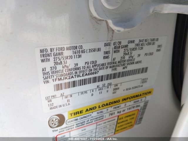 1FMJK2AT0LEA66697 Ford Expedition Limited Max