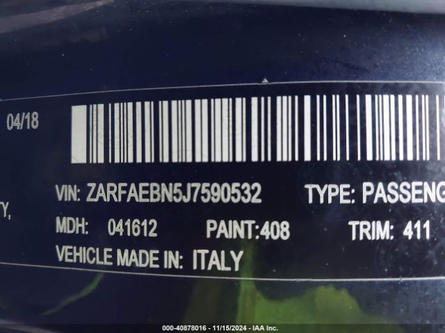 ZARFAEBN5J7590532 Alfa Romeo Giulia Rwd