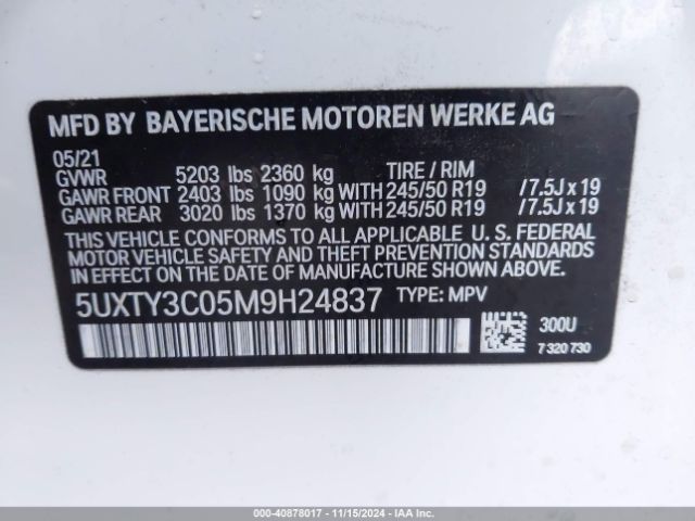 5UXTY3C05M9H24837 BMW X3 Sdrive30i