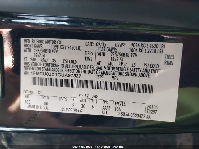Ford Escape Titanium 2016 1FMCU0JX1GUA97527 Image 9