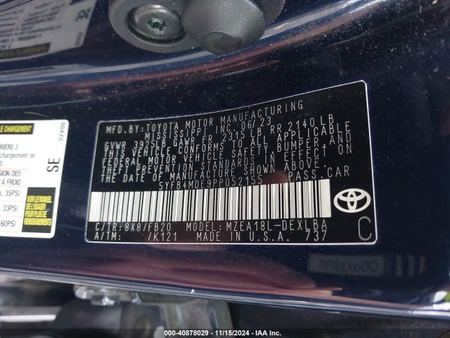 Toyota COROLLA LE 2023 5YFB4MDE9PP052155 Image 9