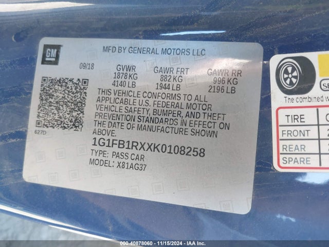 Chevrolet Camaro 1lt 2019 1G1FB1RXXK0108258 Image 9
