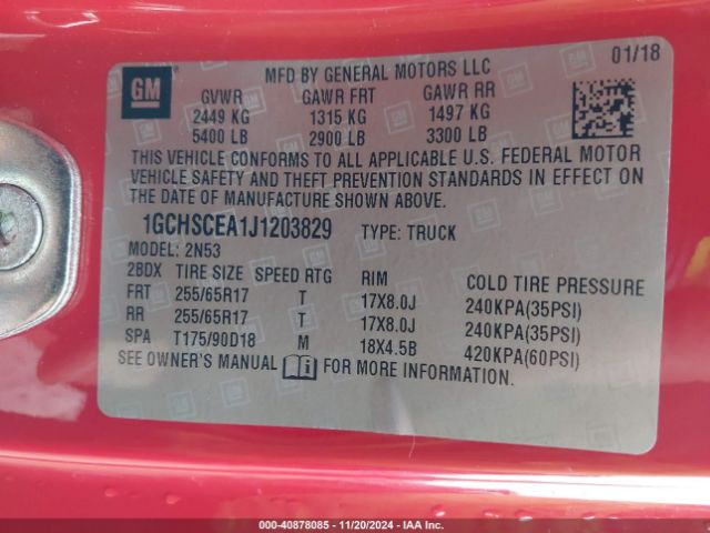 1GCHSCEA1J1203829 Chevrolet Colorado Lt