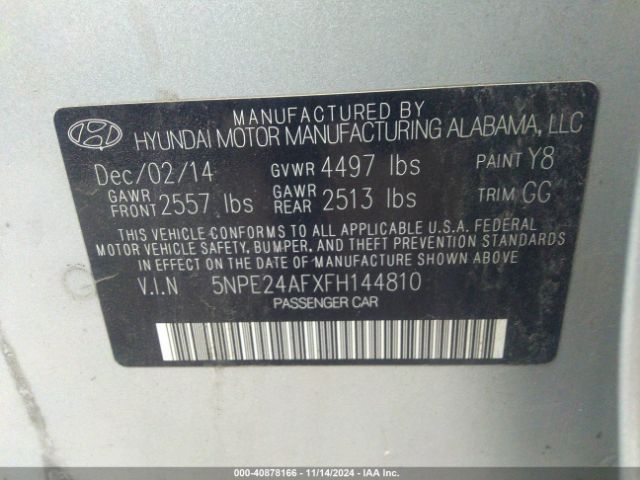 5NPE24AFXFH144810 Hyundai SONATA SE