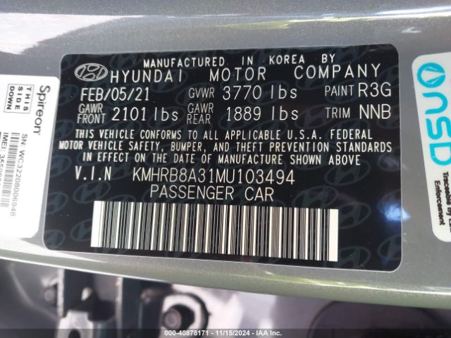 KMHRB8A31MU103494 Hyundai Venue Se