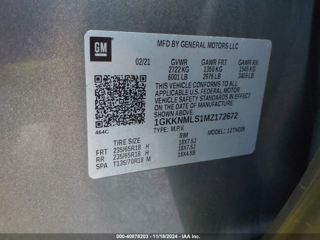 1GKKNMLS1MZ172672 GMC Acadia Fwd Slt