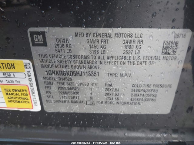 1GNKRGKD5HJ113351 Chevrolet Traverse 1lt