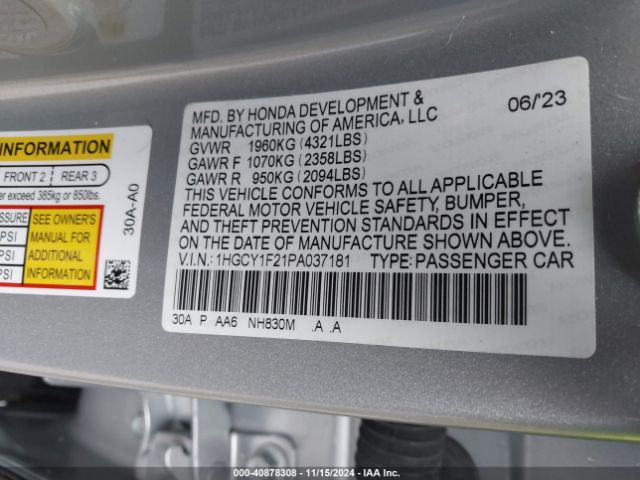 1HGCY1F21PA037181 Honda ACCORD LX