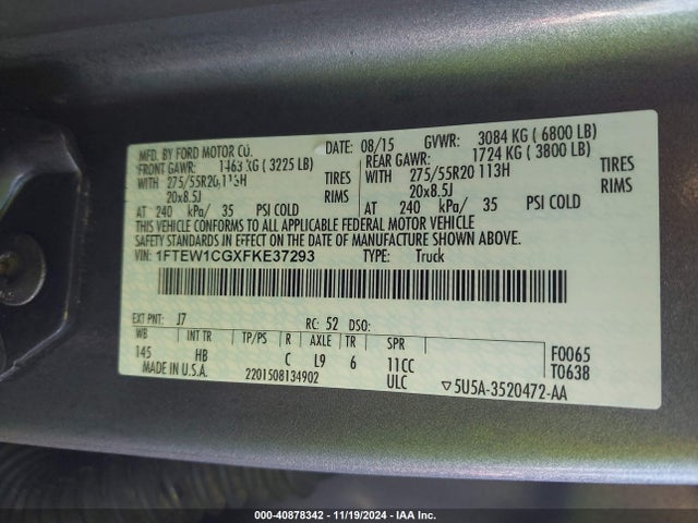 Ford F-150 Lariat 2015 1FTEW1CGXFKE37293 Image 9