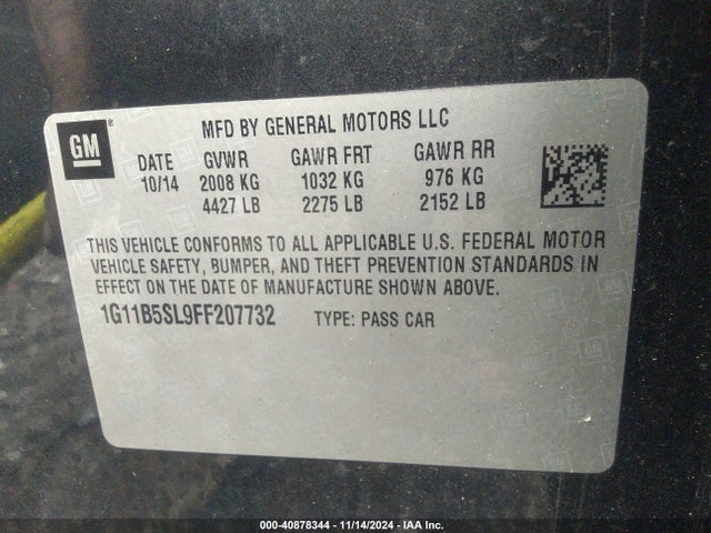 Chevrolet MALIBU LS 2015 1G11B5SL9FF207732 Image 9