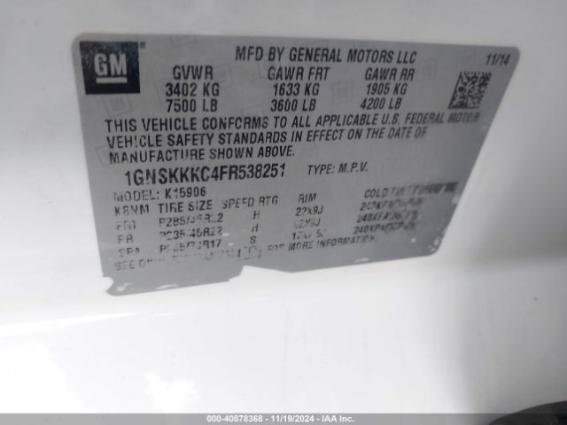 1GNSKKKC4FR538251 Chevrolet Suburban 1500 Ltz