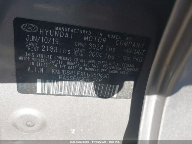 KMHD84LFXLU950490 Hyundai ELANTRA SEL