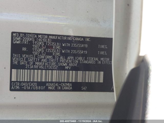 2T3A1RFV6LC130357 Toyota Rav4 Xle Premium