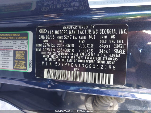 KIA Sorento 2.0t Ex 2016 5XYPHDA10GG012188 Image 9