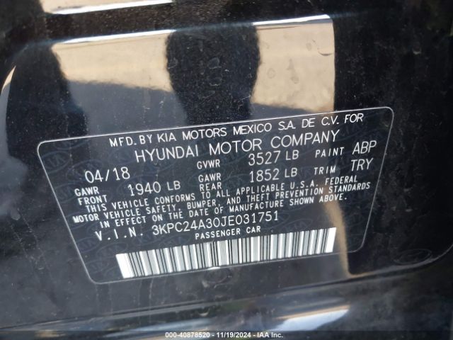 3KPC24A30JE031751 Hyundai Accent Sel