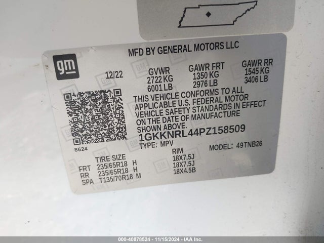 1GKKNRL44PZ158509 GMC Acadia Awd Sle