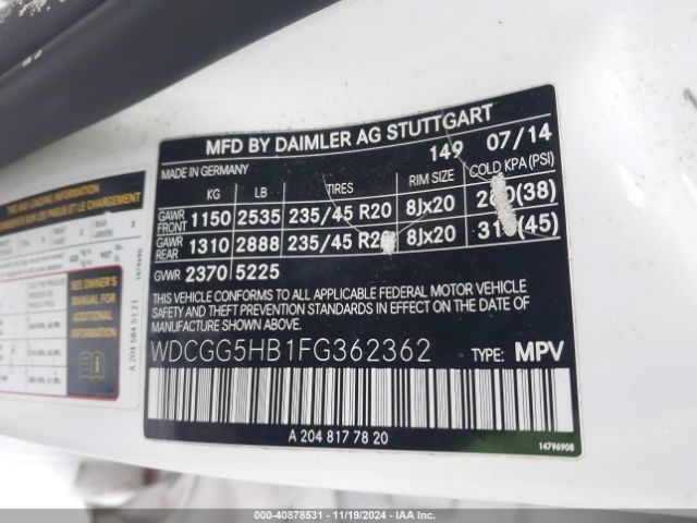 WDCGG5HB1FG362362 Mercedes-Benz GLK 350