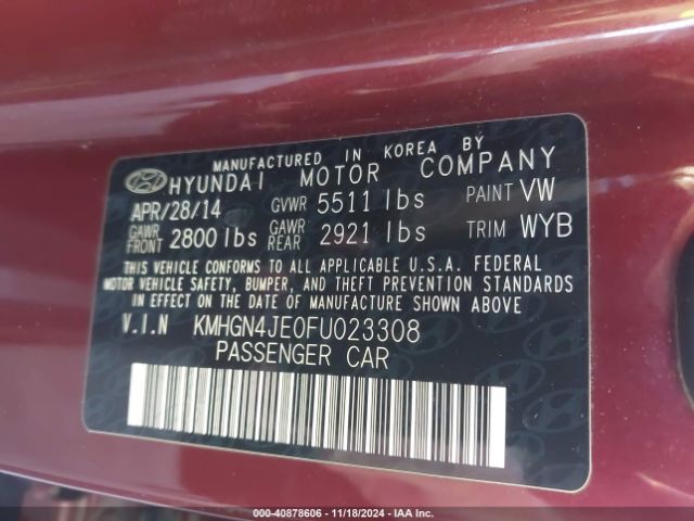 KMHGN4JE0FU023308 Hyundai Genesis 3.8
