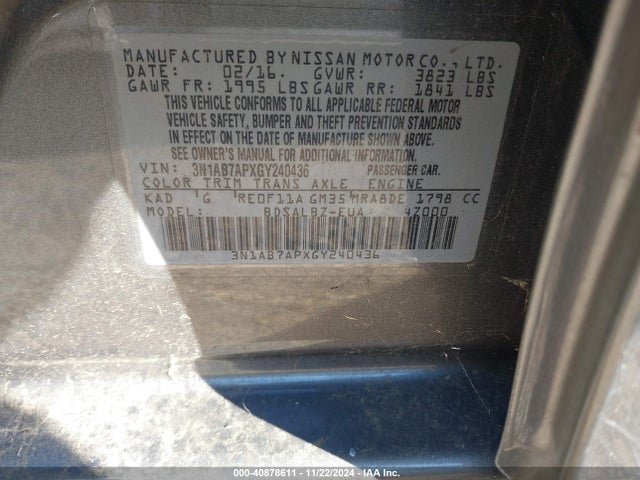 3N1AB7APXGY240436 Nissan Sentra Fe+ S/s/sl/sr/sv