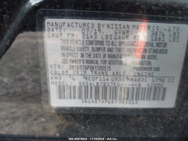 3N1AB7AP6KY385515 Nissan SENTRA S