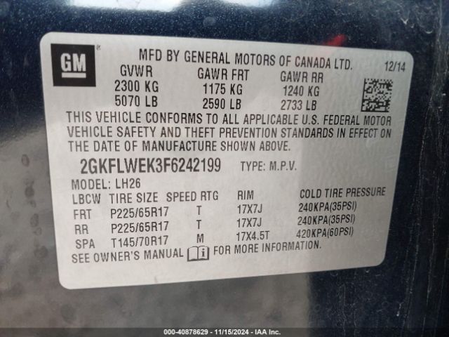 2GKFLWEK3F6242199 GMC Terrain Sle-2