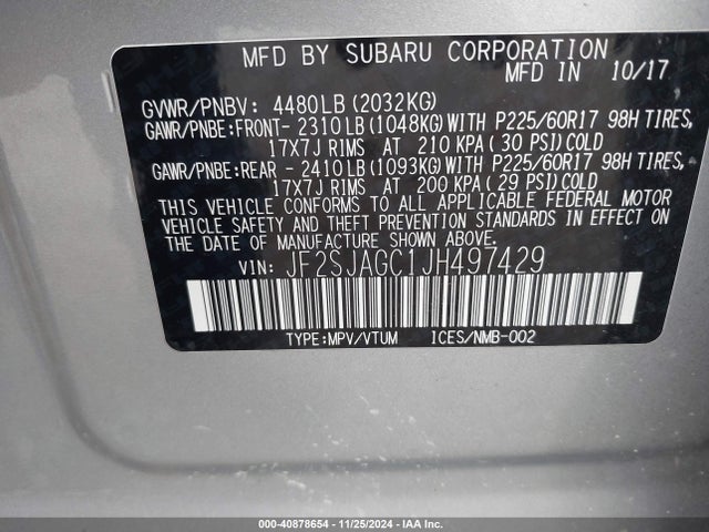 Subaru Forester 2.5i Premium 2018 JF2SJAGC1JH497429 Image 9