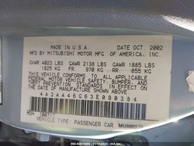 2003 MITSUBISHI GALANT 4A3AA46G63E090384 Photo 8