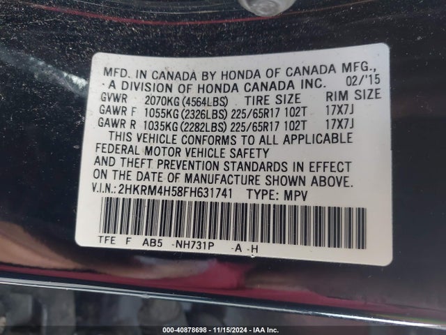 Honda CR-V EX 2015 2HKRM4H58FH631741 Image 9