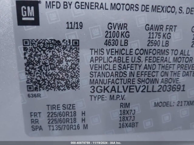 3GKALVEV2LL203691 GMC Terrain Awd Slt