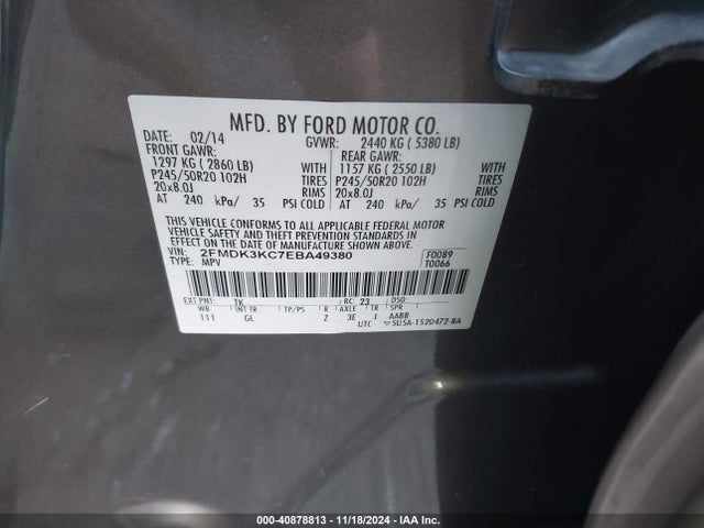 2FMDK3KC7EBA49380 Ford Edge Limited