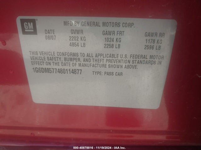 2008 CADILLAC CTS 1G6DM577480114877 Photo 8