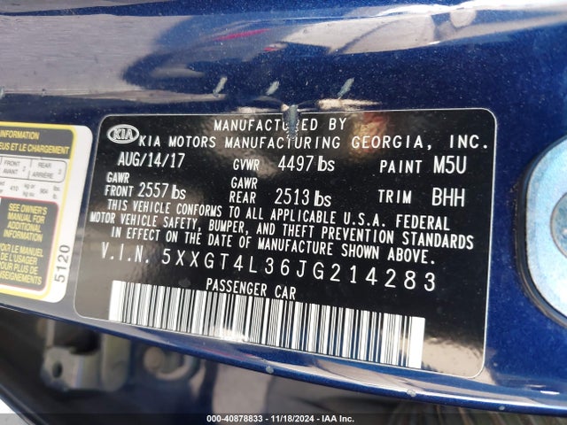 5XXGT4L36JG214283 KIA Optima Lx
