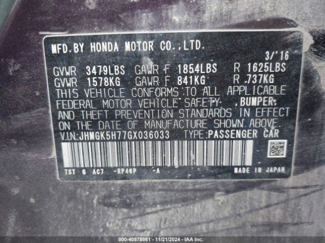 JHMGK5H77GX036033 Honda FIT EX