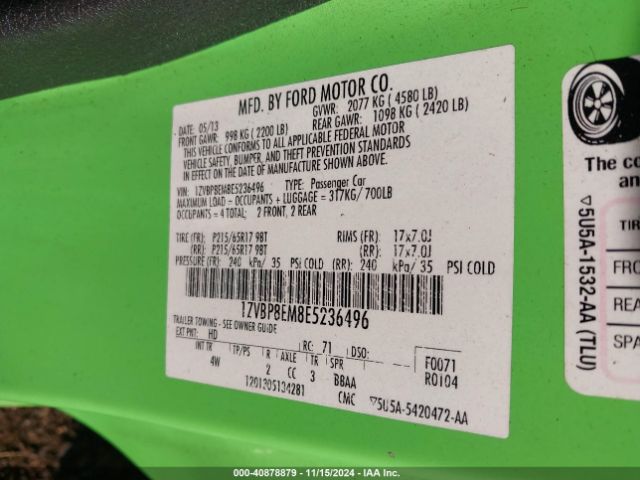 1ZVBP8EM8E5236496 Ford Mustang V6 Premium