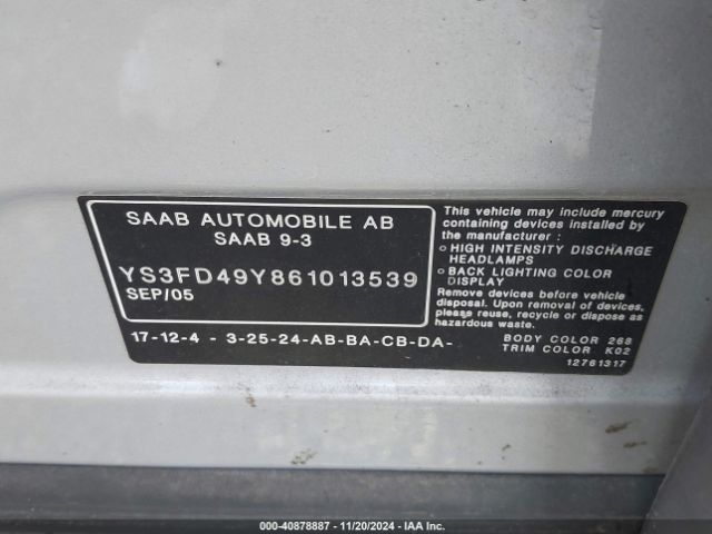 2006 SAAB 9-3 YS3FD49Y861013539 Photo 8