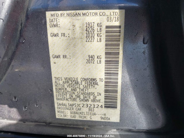 Nissan Altima 2.5 Sv 2018 1N4AL3AP5JC232124 Image 9