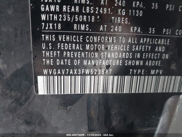 WVGAV7AX3FW523587 Volkswagen TIGUAN SE