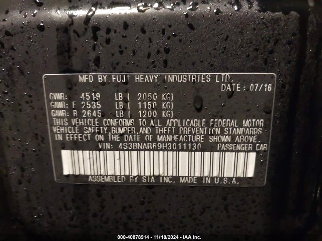 4S3BNAR69H3011130 Subaru u5
