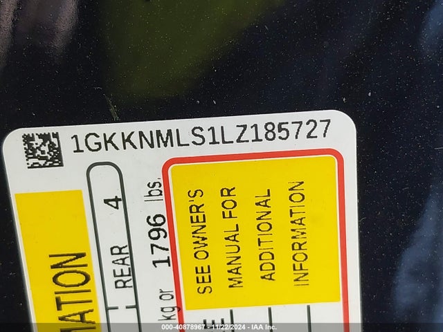 1GKKNMLS1LZ185727 GMC Acadia Fwd Slt