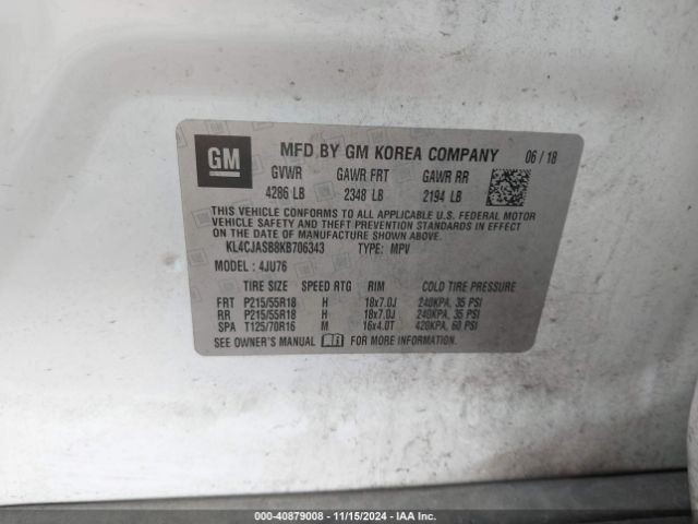 KL4CJASB8KB706343 Buick Encore Fwd Preferred