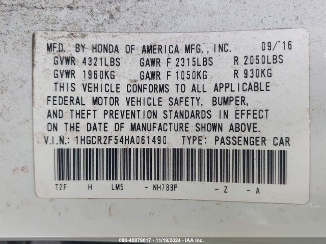 1HGCR2F54HA061490 Honda Accord Sport