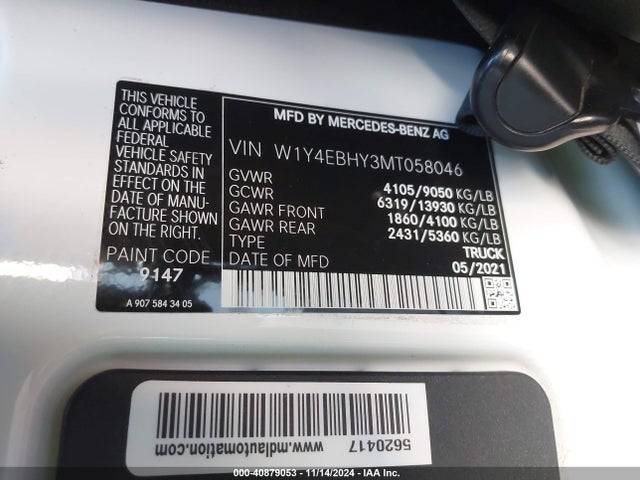 W1Y4EBHY3MT058046 Mercedes-Benz Sprinter 2500 Standard Roof V6