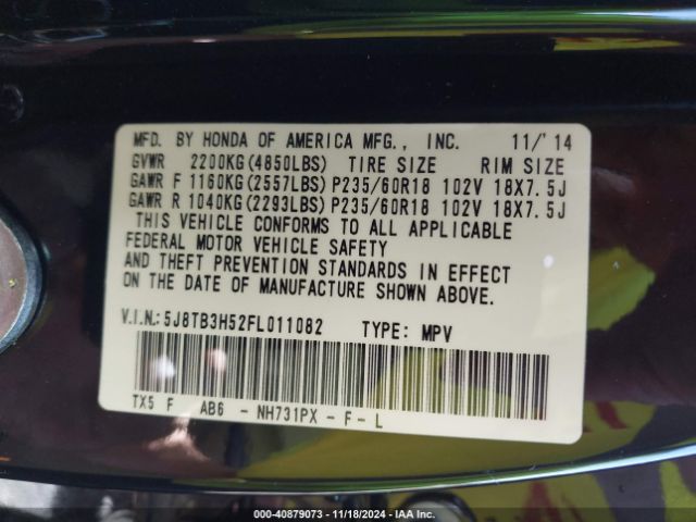 5J8TB3H52FL011082 Acura RDX